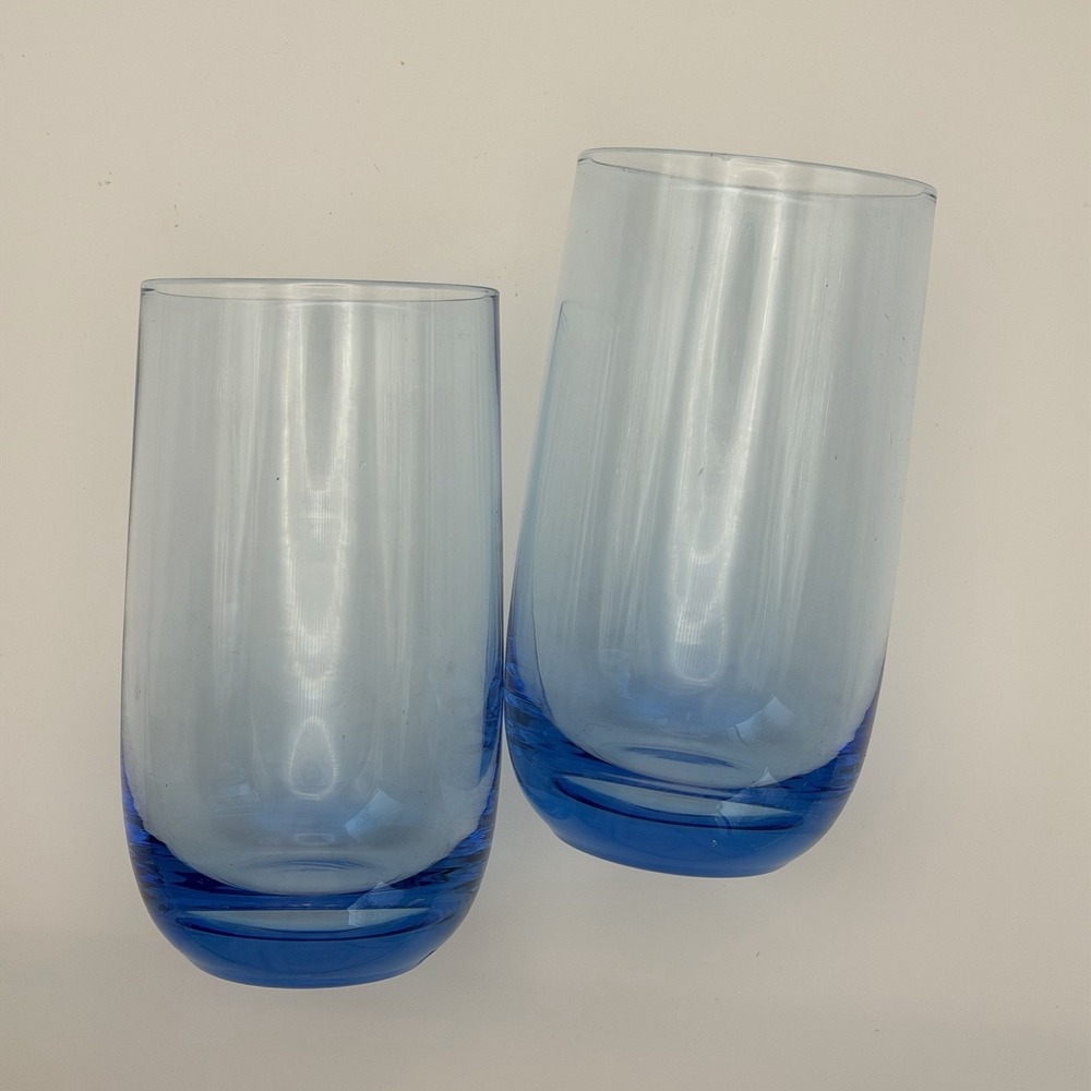 Vintage Blue Ombre Heavy Base Drinking Glasses Set of 2 Highball Tumblers